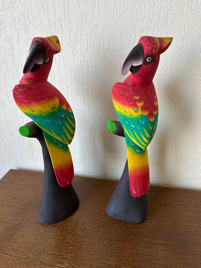 Twee papegaaien van hout, Dieren en Toebehoren, Meerdere dieren