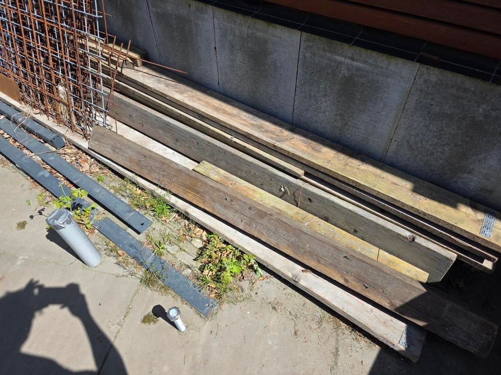 Diverse gebruikte steigerplanken en baddingen, Doe-het-zelf en Verbouw, Hout en Planken, Ophalen, Gebruikt, Balk, Overige houtsoorten