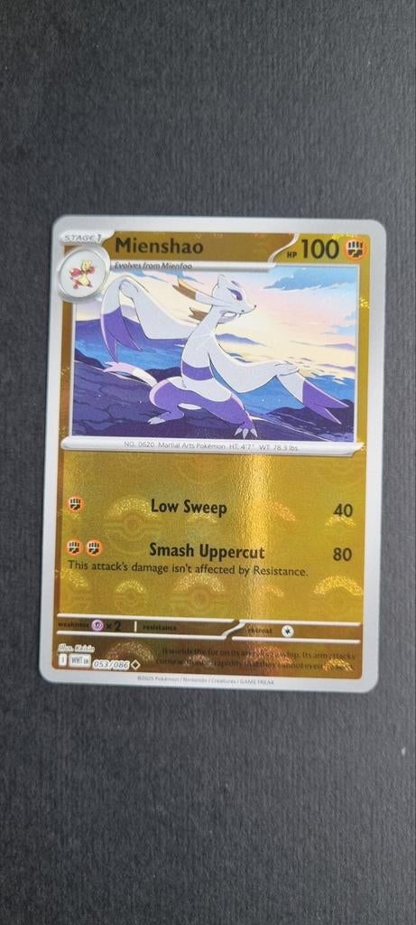 Mienshao 053/086 White Flare Pokeball Pokemon Kaart, Ophalen of Verzenden, Zo goed als nieuw, Losse kaart, Foil