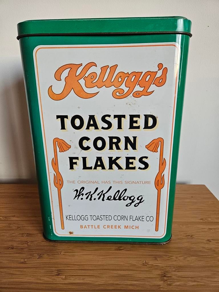 Vintage blik cornflakes van Kellogg's, Verzamelen, Blikken, Ophalen of Verzenden, Gebruikt, Overige