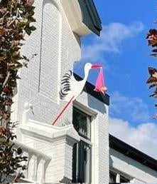 Baby geboren? Huur een geboorte ooievaar met luierdoek & pop, Ophalen, Zo goed als nieuw, Geboortebord