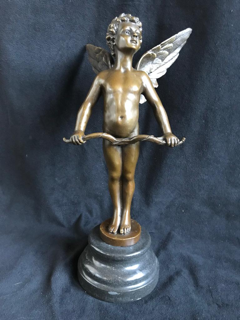 Engel/Putti , brons, Antiek en Kunst, Kunst | Beelden en Houtsnijwerken, Beeld, Brons, Gemerkt, Op sokkel, Ophalen of Verzenden