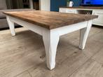 Robuuste Salontafel met Houten Blad en Witte Poten, Ophalen, Gebruikt, 100 tot 150 cm, 50 tot 100 cm