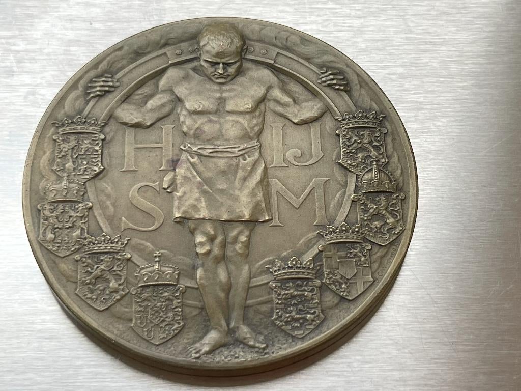 Hollandsche IJzeren Spoorweg Maatschappij Bronzen Penning, Postzegels en Munten, Ophalen of Verzenden, Brons