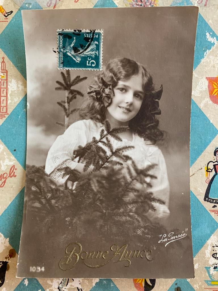 Bonne Année - La Pensée - meisje, kerstboom (NN), Ophalen of Verzenden, Voor 1920, Gelopen, Feest(dag)