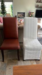 6 Bruine leren eet kamer stoelen met hoes, Huis en Inrichting, Stoelen, Ophalen, Bruin, Leer, Zo goed als nieuw