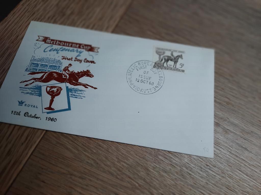 FDC Australie. Melbourne Cup Centenary12-10 1960. Onbeschr., Postzegels en Munten, Postzegels | Eerstedagenveloppen, Ophalen of Verzenden