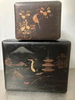 2 Oude Japanse Houten Geschilderde Doosjes, Ophalen of Verzenden