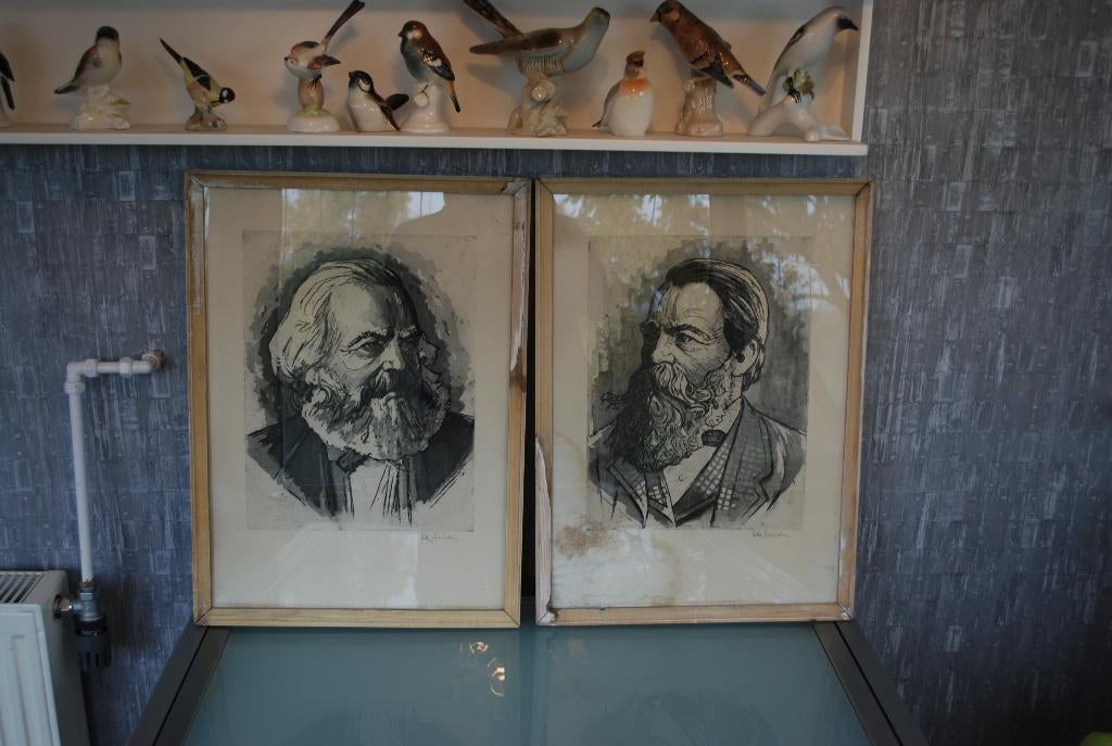 Ets van Marx en Engels Origineel gesigneerd, Ophalen of Verzenden