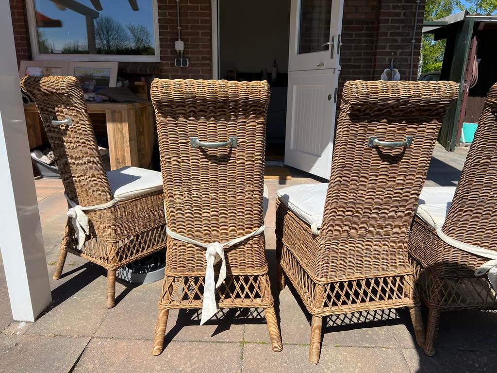 4 rieten stoelen Rivièra Maison, Huis en Inrichting, Ophalen, Gebruikt, Bruin, Riet of Rotan