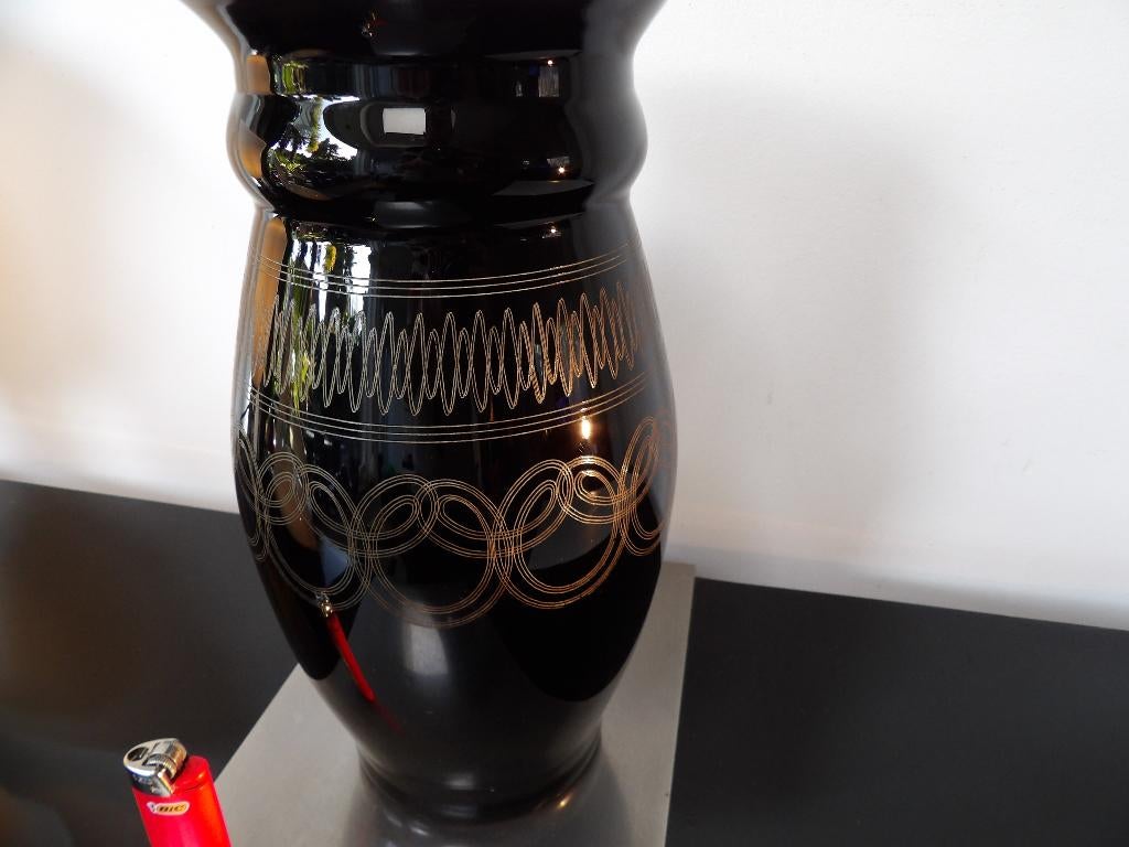 Art Deco grote Doyen Vaas Incrusta, zwart opaline glas, Ophalen of Verzenden