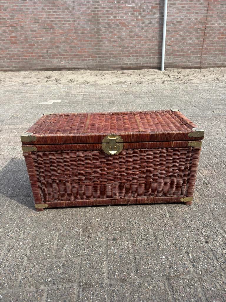 Vintage Rieten Dekenkist, Speelgoedkist, Mand, Opbergkist, Huis en Inrichting, Woonaccessoires | Kisten, Ophalen, Minder dan 50 cm