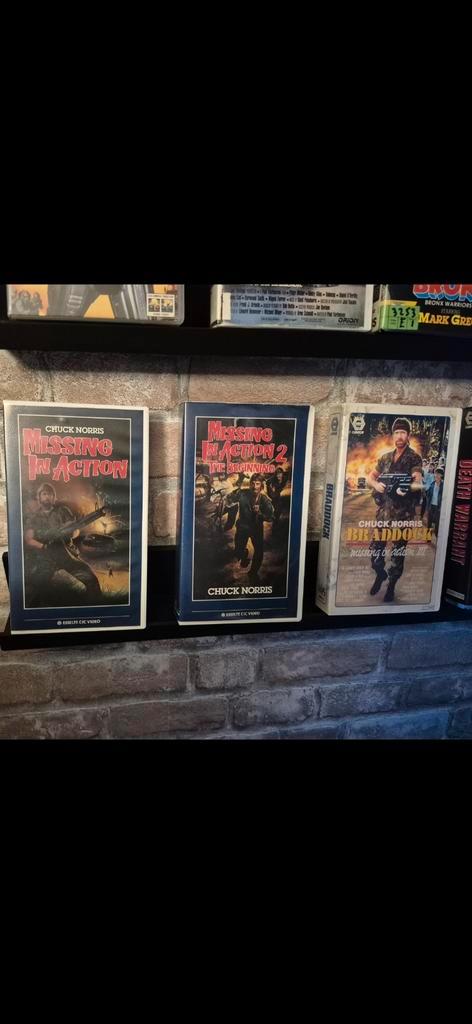 VHS Missing in Action 1, 2 & 3 met Chuck Norris, Cd's en Dvd's, VHS | Film, Gebruikt, Actie en Avontuur, Vanaf 16 jaar, Ophalen of Verzenden