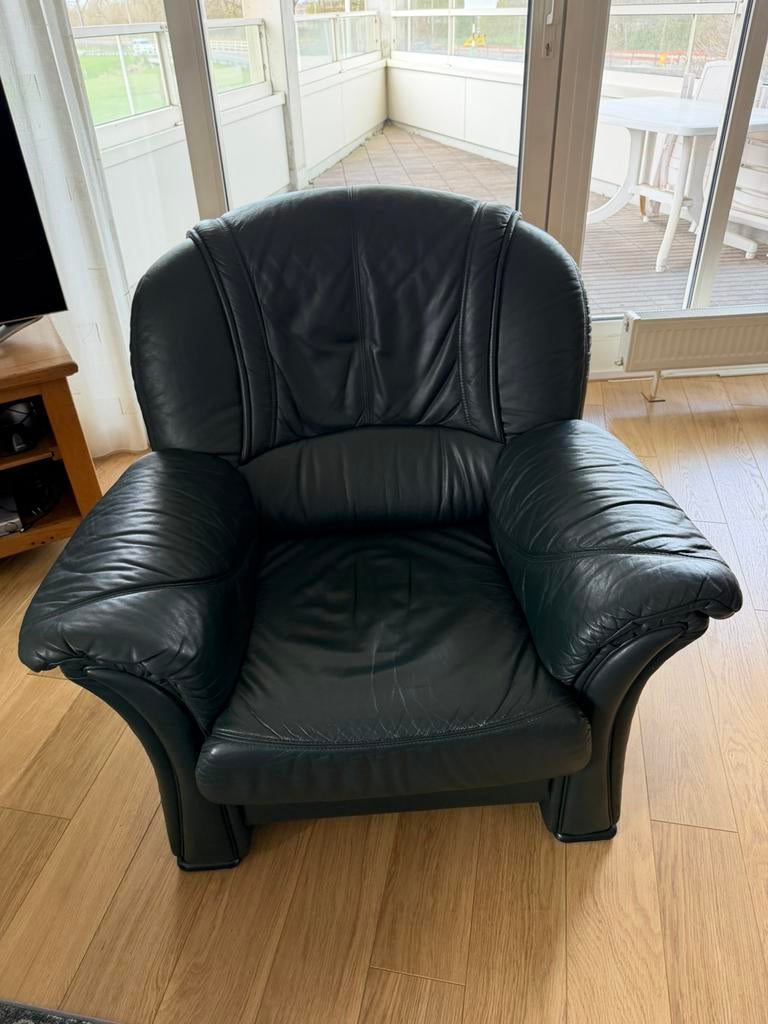 Donker groen bankstel, Ophalen, Zo goed als nieuw, 75 tot 100 cm, 50 tot 75 cm