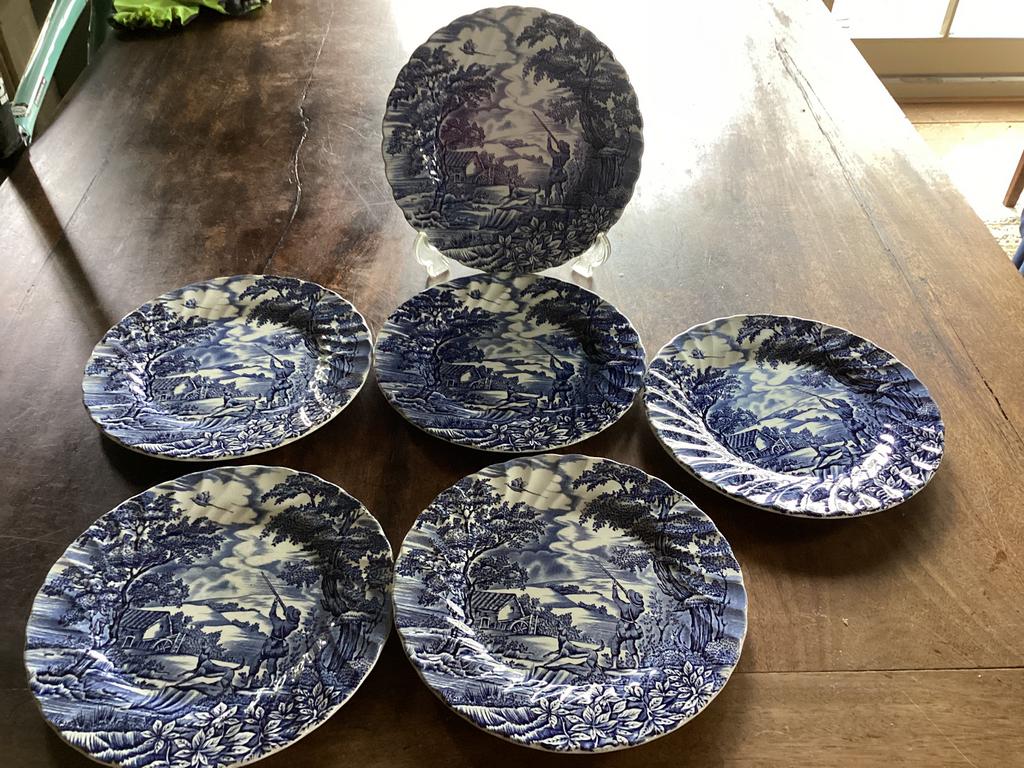 6 blauw/witte ontbijtborden van myott “ the hunter”, Ophalen of Verzenden, Zo goed als nieuw