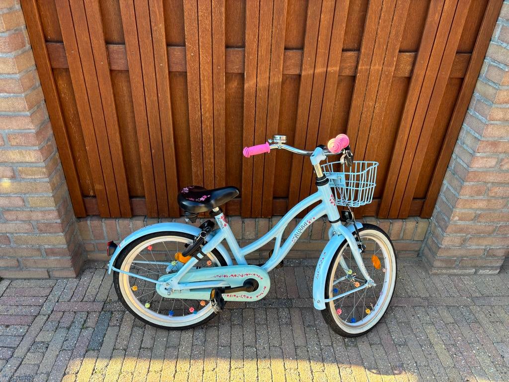 Alpina Ocean kinderfiets 18 inch - Lichtblauw met mandje, Fietsen en Brommers, Fietsen | Kinderfietsjes, Ophalen, Gebruikt, Velgrem