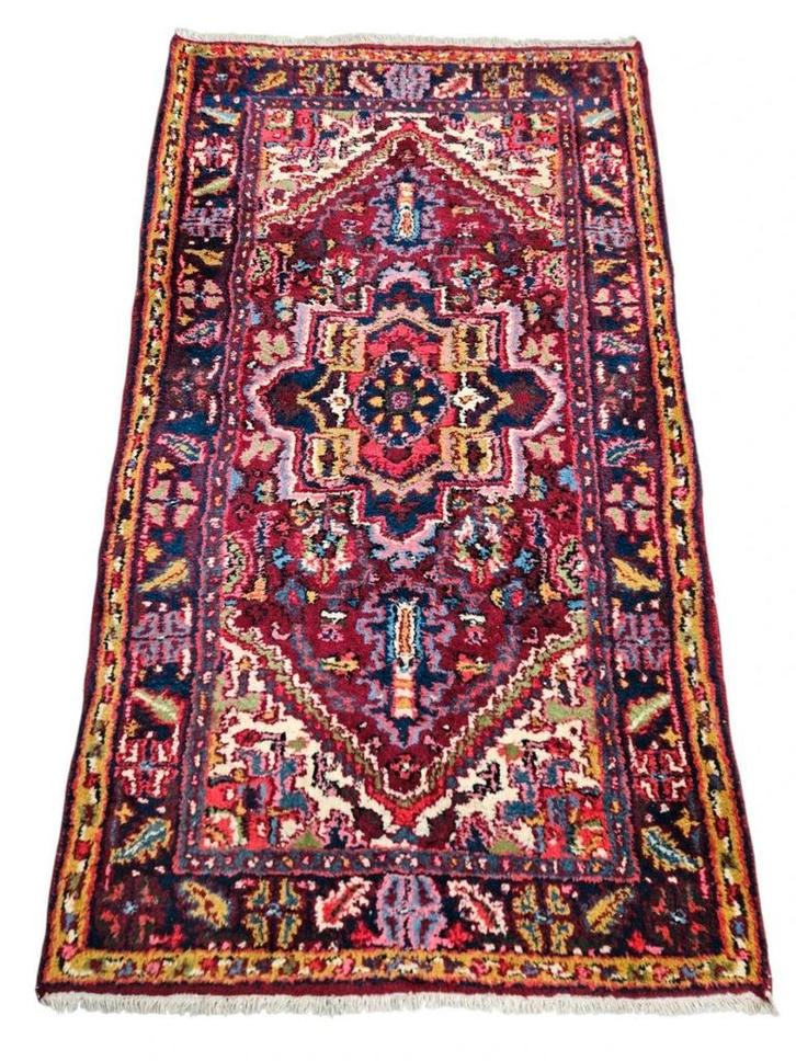 Handgeknoopt Perzisch wol Heriz tapijt medallion 92x160cm, Huis en Inrichting, Stoffering | Tapijten en Kleden, Gebruikt, 50 tot 100 cm