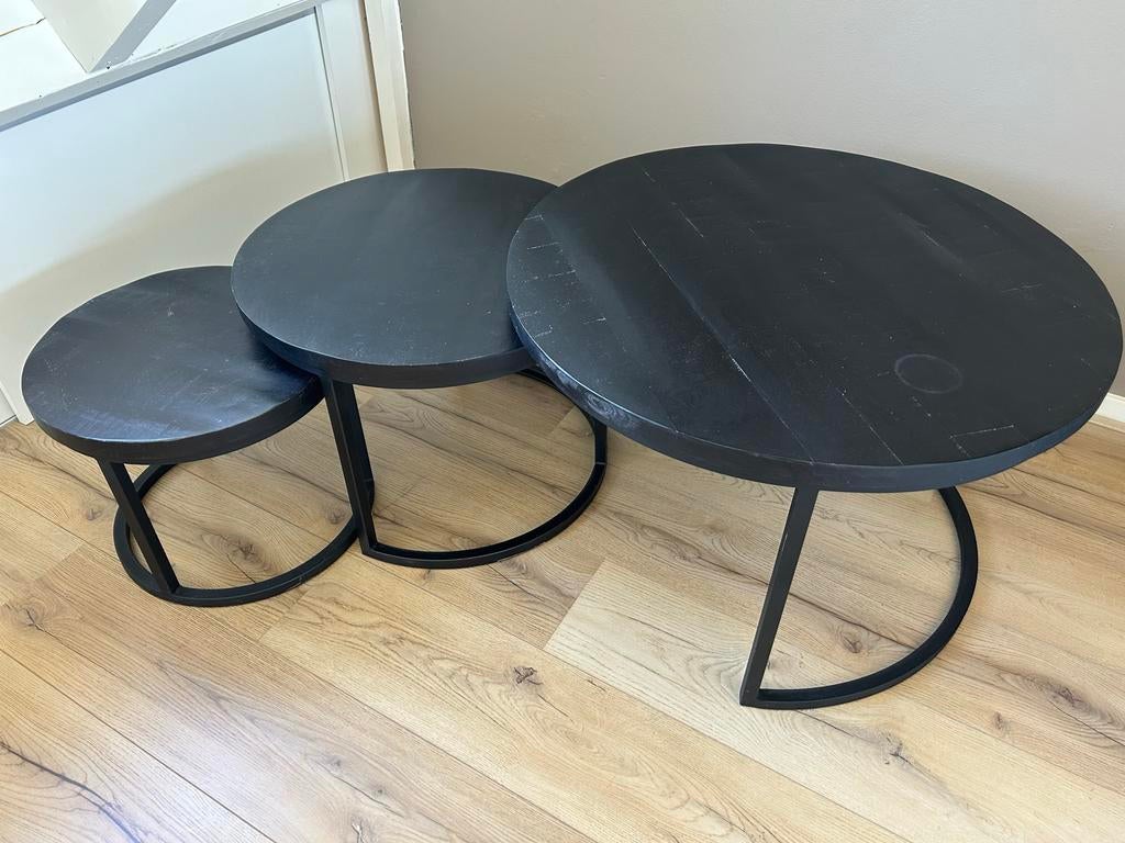 Salontafel set van 3, zwart - Leuk voor woonkamer, Huis en Inrichting, Tafels | Salontafels, Ophalen, Gebruikt, Rond, 50 tot 100 cm