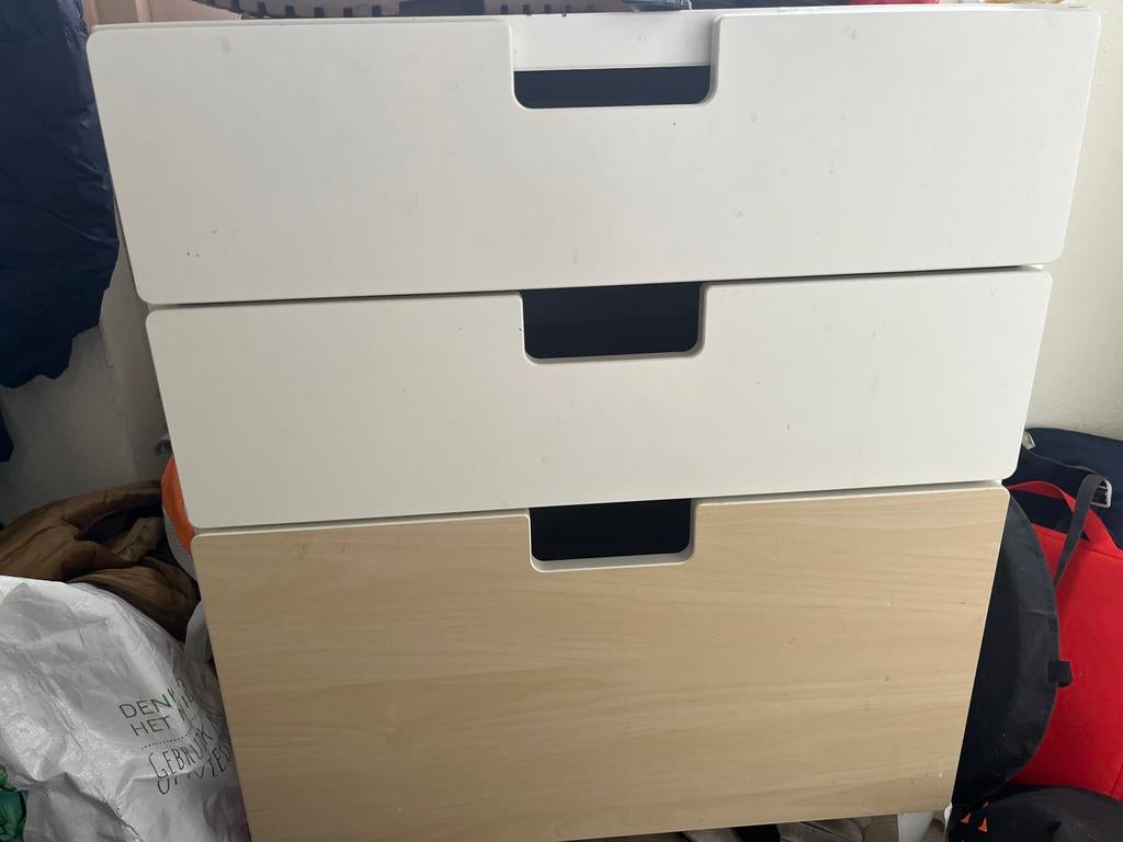 IKEA ladekast met 3 lades - wit/hout, Huis en Inrichting, Kasten | Ladekasten, Gebruikt, 3 of 4 laden, Minder dan 100 cm, 25 tot 50 cm