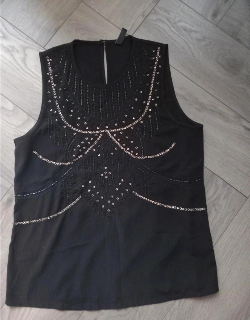 Zwarte top met pailletten maat S, Kleding | Dames, Tops, Zwart, Ophalen of Verzenden, Gedragen, Maat 36 (S)