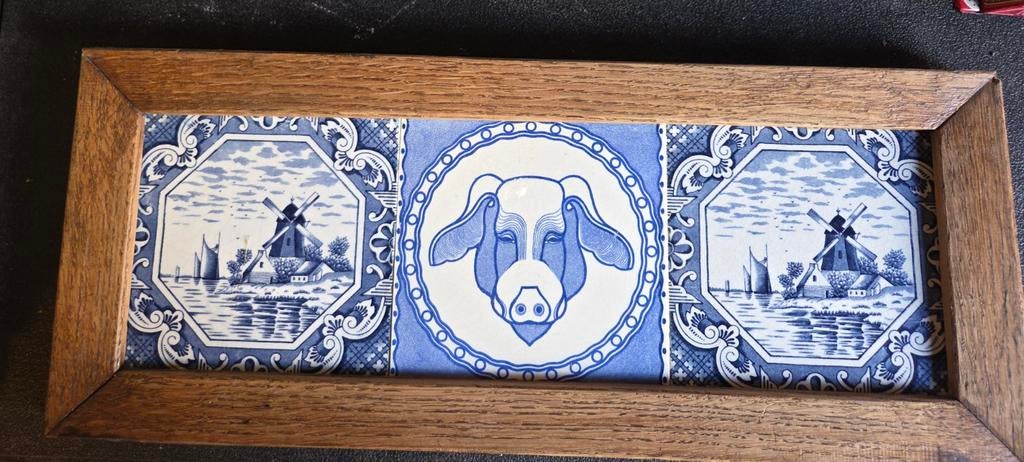 Oude tegeltjes in lijst, Ophalen, Rechthoekig, Hout