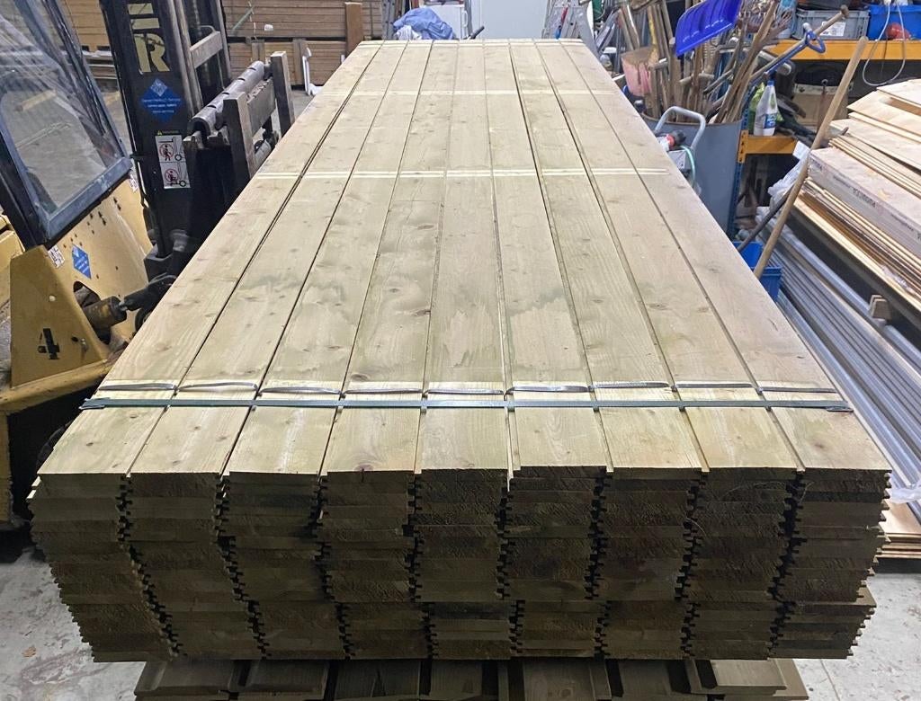 Vuren geimpregneerd dakbeschot 18x125, Tuin en Terras, Ophalen, Nieuw, 250 cm of meer, Planken