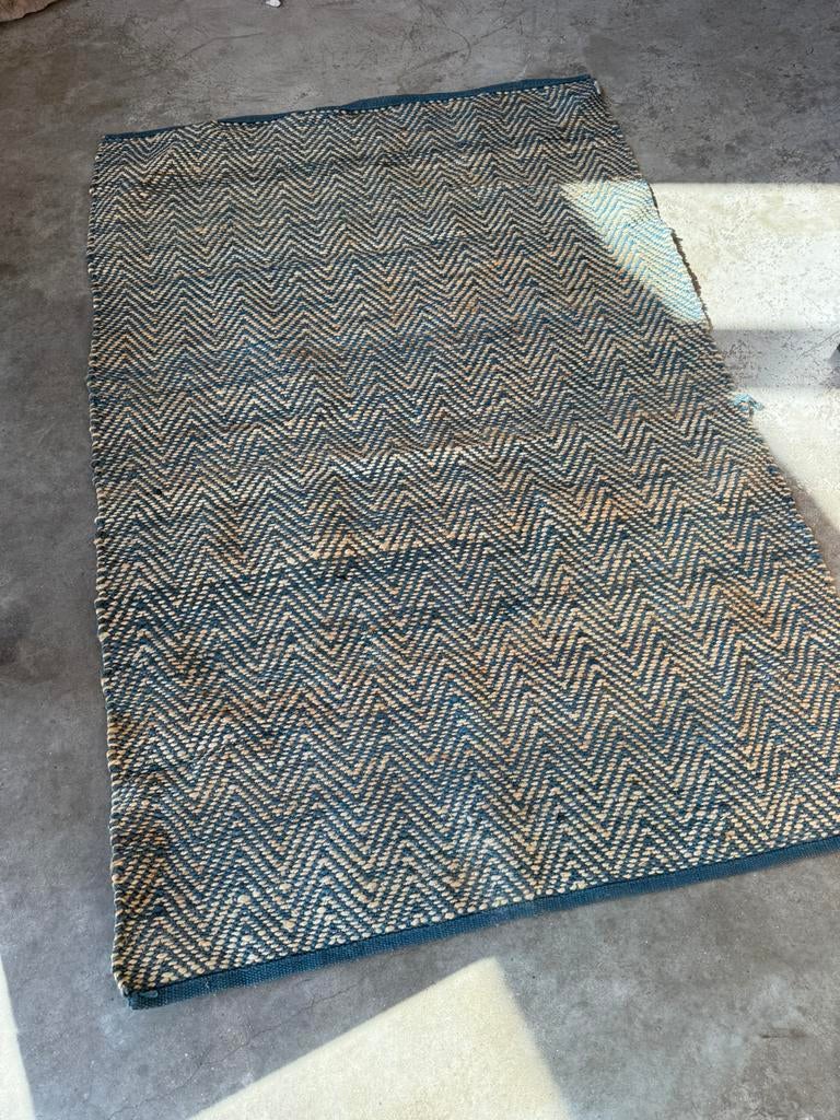 VT wonen vloerkleed jute 135x200, Ophalen, Blauw, 200 cm of meer, Zo goed als nieuw