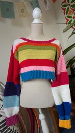 Regenboog gehaakte cropped kleurrijke trui goa hippie boho M, Ophalen of Verzenden, Zo goed als nieuw, Maat 38/40 (M)