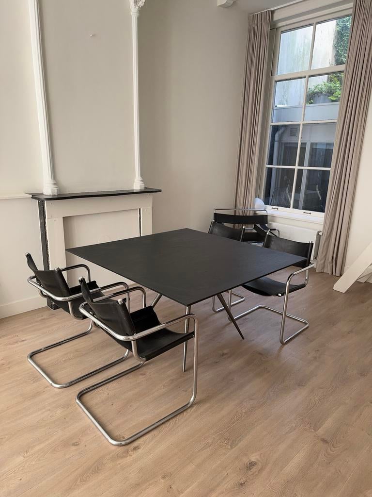 Italiaanse design eettafel met leistenen blad, Overige materialen, Gebruikt, 100 tot 150 cm, Vierkant