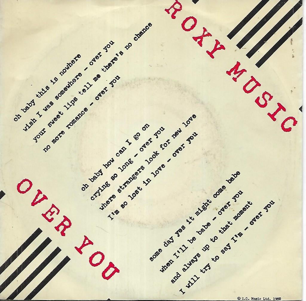 Roxy Music - Over you, Gebruikt, 7 inch, Single, Ophalen of Verzenden