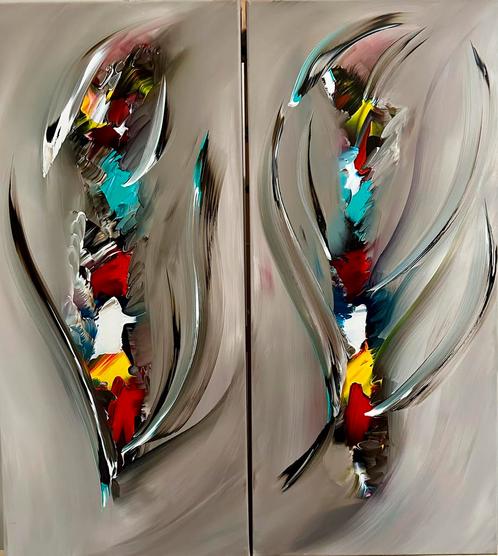 Gena Gennadyj- Twee Luik- Handgeschilderd- Uniek, Antiek en Kunst, Kunst | Schilderijen | Abstract, Ophalen of Verzenden