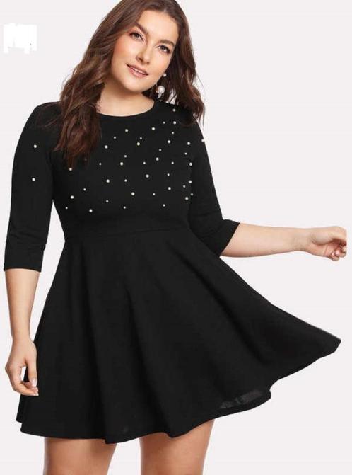 NIEUW! Schattige zwarte jurk met parels maat 1XL = 42 44, Kleding | Dames, Jurken, Nieuw, Maat 42/44 (L), Zwart, Verzenden