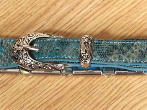 NANNI Croco Leren Turquoise Riem met Zilveren Beslag 95-110, Kleding | Dames, Riemen en Ceinturen, Zo goed als nieuw, Tailleriem