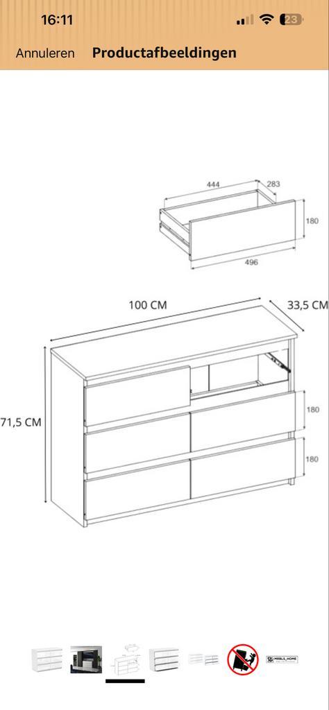 Witte commode met 6 laden - 100x71,5x33,5cm, Huis en Inrichting, Kasten | Dressoirs, Nieuw, 100 tot 150 cm, 25 tot 50 cm, Met lade(s)