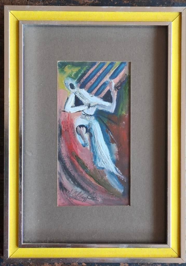 Expressionistisch olieverfschilderij op papier. Sign., Ophalen, Minder dan 50 cm, Oorspronkelijke maker, Zo goed als nieuw