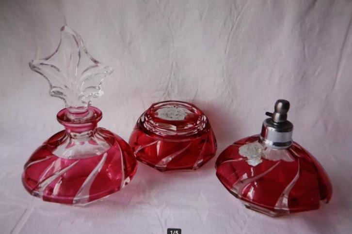 Antiek Val St Lambert Art Deco kaptafel set c 1930, Antiek en Kunst, Antiek | Glas en Kristal, Ophalen of Verzenden