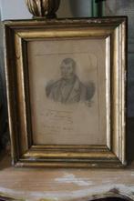 Antiek 18e eeuwse tekening portret gedateerd bois dore lijst, Ophalen of Verzenden