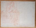 A493-33 Oude tekening Vrouw op bank bordurend, Ophalen of Verzenden