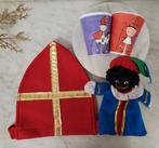 Set mijter, Pieten handpop en 2 bekers., Diversen, Sinterklaas, Ophalen of Verzenden, Zo goed als nieuw