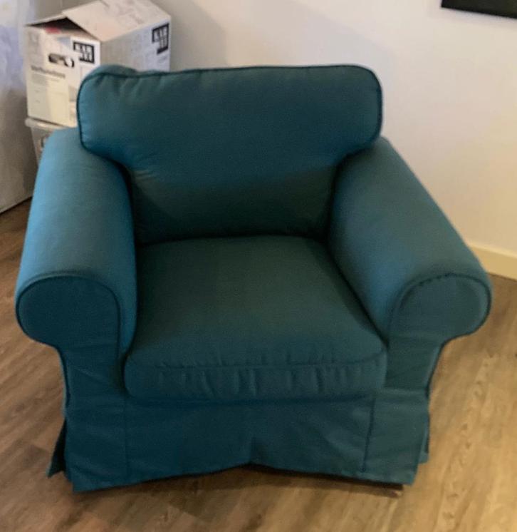 IKEA FAUTEUIL STOEL EKTORP TURKOOIS, Huis en Inrichting, Fauteuils, Zo goed als nieuw, Stof, 100 tot 125 cm, 75 tot 100 cm, Ophalen