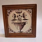 Vintage Tegeltableau met Bloemmotief in Houten Lijst, Antiek en Kunst, Ophalen of Verzenden