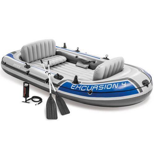 Intex Excursion4 Boot + elektrische buitenboordmotor en accu, Watersport en Boten, Kano's, Zo goed als nieuw, Overige typen, Drie personen of meer