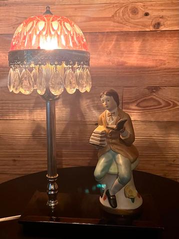 Michelotti Salonlamp Roze Glas & Kristal + Beeldje beschikbaar voor biedingen