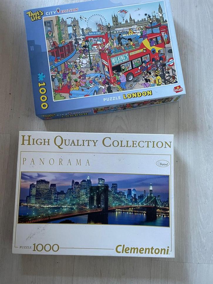 Twee Puzzels: Londen & New York (1000 stukjes), Hobby en Vrije tijd, Denksport en Puzzels, Zo goed als nieuw, Legpuzzel, 500 t/m 1500 stukjes