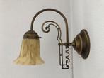 Lamp Art Nouveau koper gemarmerd glas 2 wandlampen, Ophalen of Verzenden
