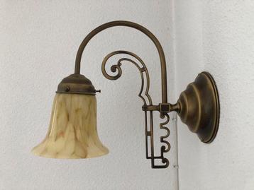 Lamp Art Nouveau koper gemarmerd glas 2 wandlampen beschikbaar voor biedingen