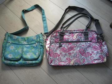 2 Reis dag tas samen €10.00 Roze groen met voor vakken. beschikbaar voor biedingen