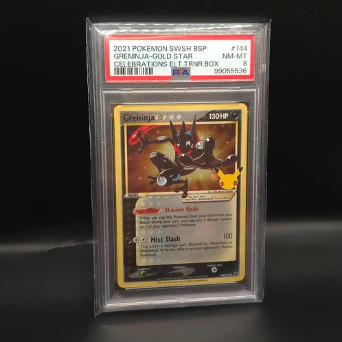 Pokémon Gold Star Greninja SWSH144 - PSA 8, Hobby en Vrije tijd, Verzamelkaartspellen | Pokémon, Zo goed als nieuw, Losse kaart