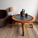 Rotan bamboe salontafel mer marmer look blad vintage, Huis en Inrichting, Tafels | Salontafels, Ophalen, 50 tot 100 cm, Rond, Zo goed als nieuw