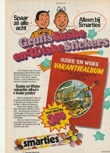 Retro reclame 1977 Smarties Suske & Wiske album beschikbaar voor biedingen